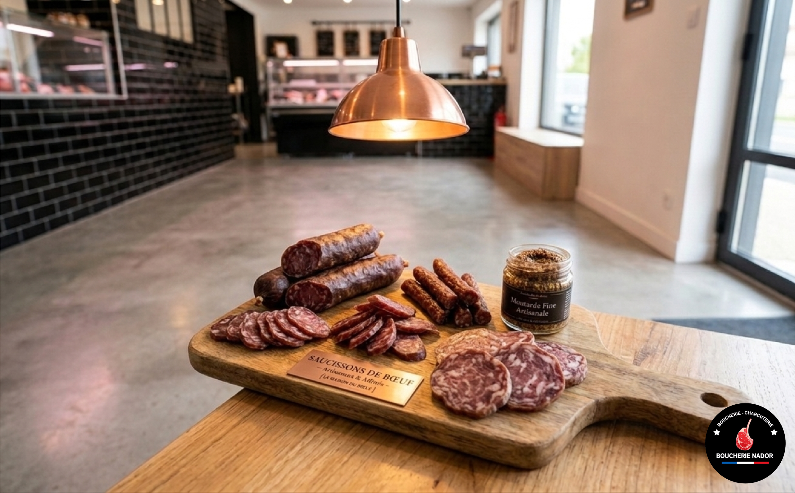 Saucisson de bœuf premium affiné nature ou aux épices - Charcuterie Halal Boucherie Nador.