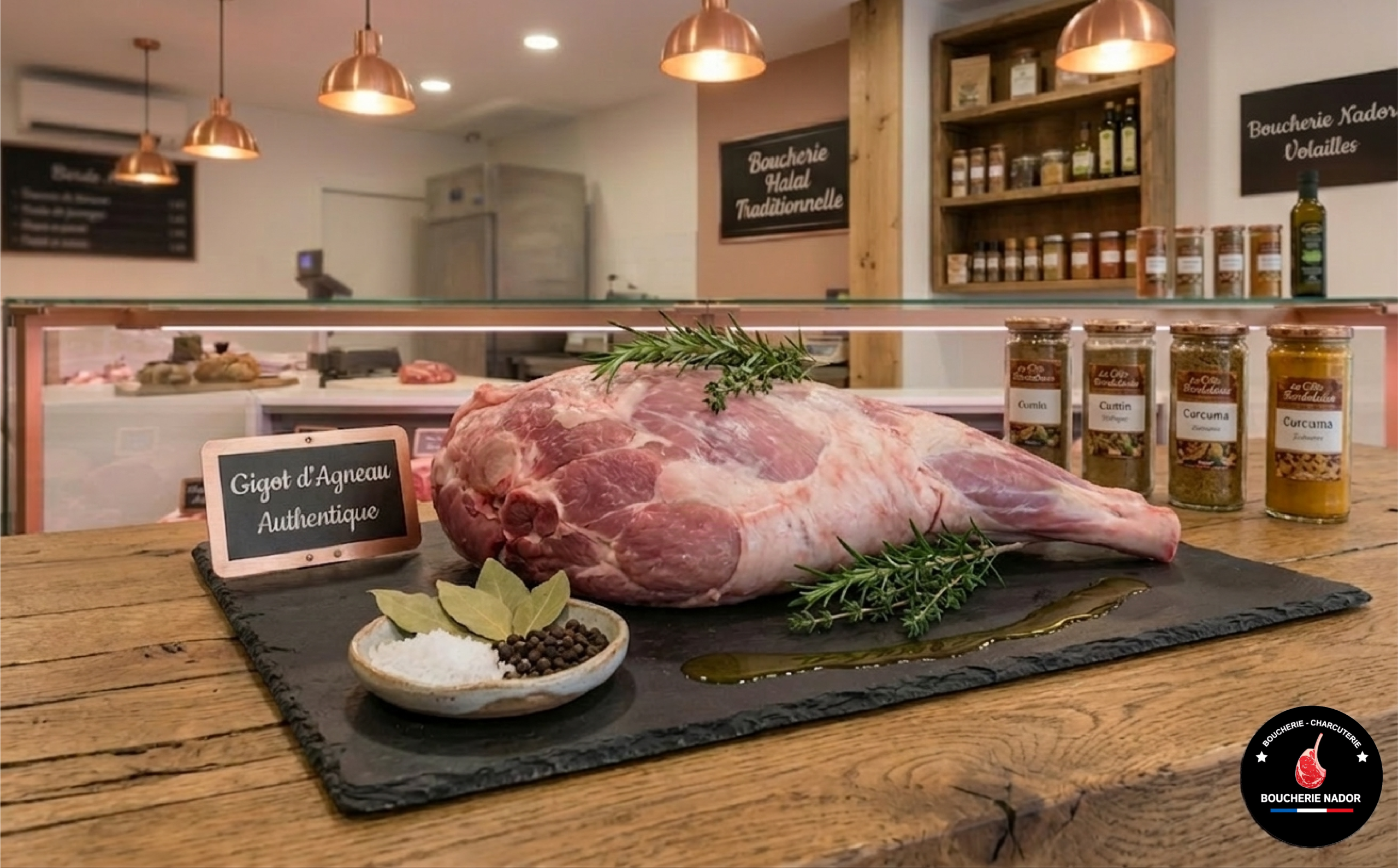 Gigot d'agneau entier de sélection Halal idéal pour rôtis et repas de fête à Bordeaux.